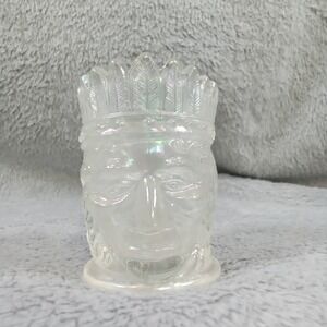 Vintage Iridescent Frosted Glass Native American Chief Head Toothpick Holder